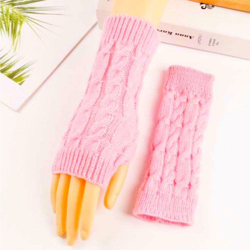Pink Winter Fingerless Glove Thumbhole Arm Warmers